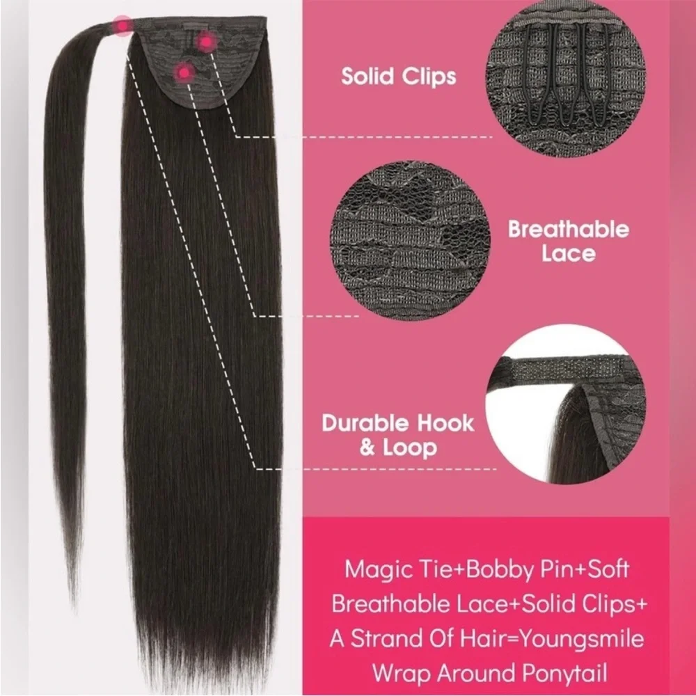 Dark Brown Remy Human Hair 18 Inch Wrap Around Ponytail Extension